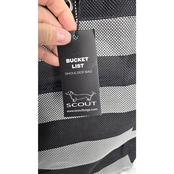 Scout Black Gray Striped Bucket List Large Open Top Shoulder  Tote Bag & Pouch - Picture 9 of 16